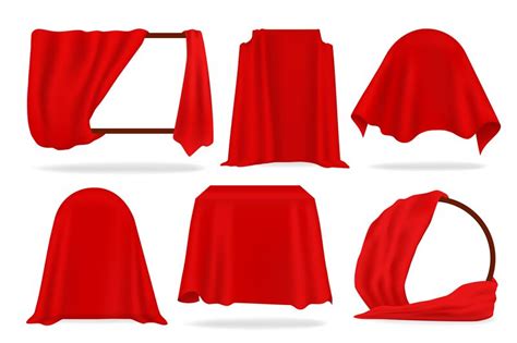 Red Silk Cover 3d Opened Curtains Realistic Covered With Red Cloth O