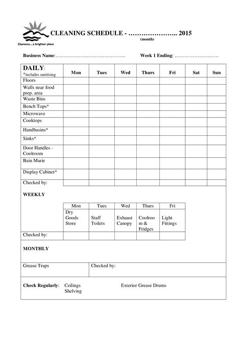 Restaurant Daily Cleaning Schedule Templates At