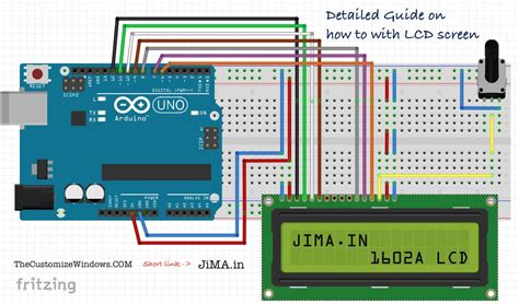Wiring the lcd in 4 bit mode is usually preferred since it uses four less wires than 8 follow the diagram below to wire the lcd to your arduino: 1602A LCD Display Arduino Connection (Blue Light White Text 16x2)