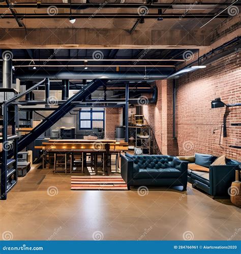 An Industrial-style Loft with Exposed Brick Walls, Metal Pipes, and