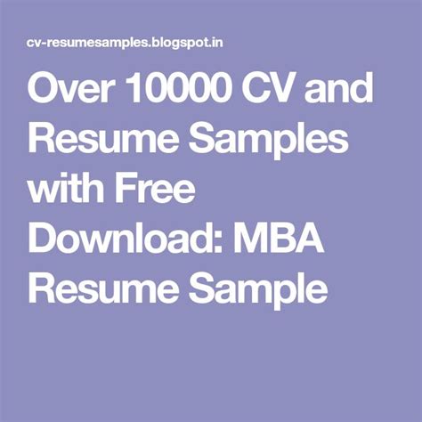 Over 10000 Cv And Resume Samples With Free Download Mba Resume Sample