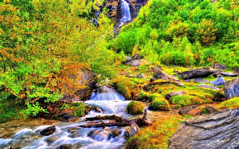 Autumn Forest Waterfall Wallpaper And Background Image