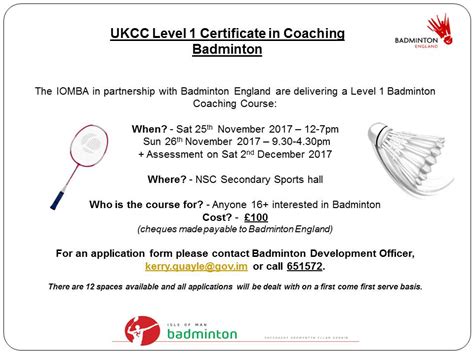 Level 1 Badminton Coaching Course Isle Of Man Badminton Association