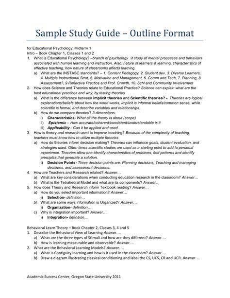 Free Study Guide Templates