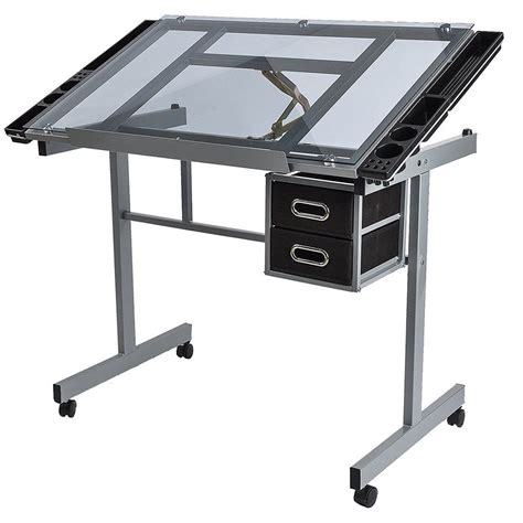 Zitmwon Adjustable Art Drawing Desk 35 X 24 Tempered Glass Top