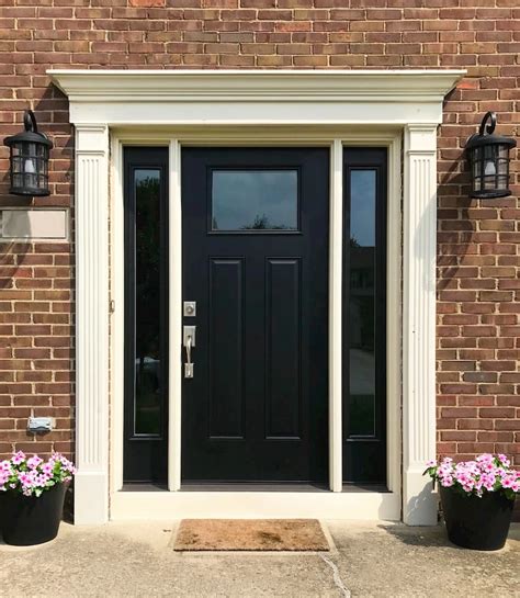 Black Front Door With Matching Glass Sidelights Black Exterior Doors