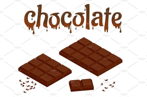 Isometric Set Of Chocolate Bars Isolated On White Chocolate Lettering Design Vector