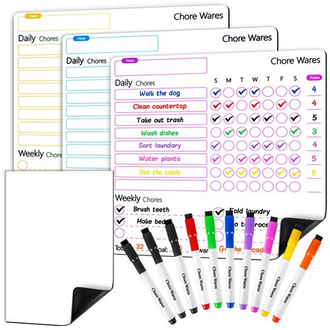 Buy Dry Erase Chore Chart For Kids Multiple Kids 3 Pcs Behavior Chart