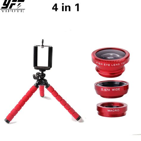 Yifute 4in1 Lens Fish Eye Lens Wide Angle Macro Lenses Car Phone Holder