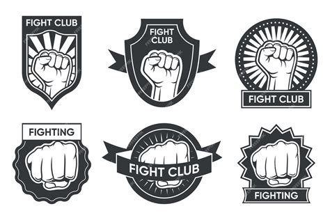 Free Vector Fight Club Logo Set Vintage Monochrome Emblems With Arm
