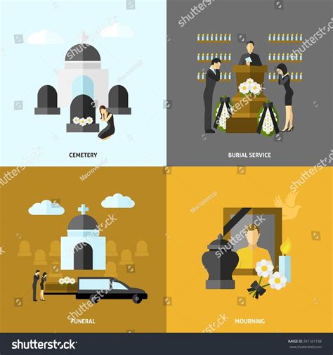 Funeral Design Concept Set Cemetery Mourning Stock Vector 291161198