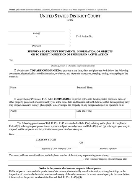 Federal Court Subpoena Form Fill Out And Sign Online Dochub