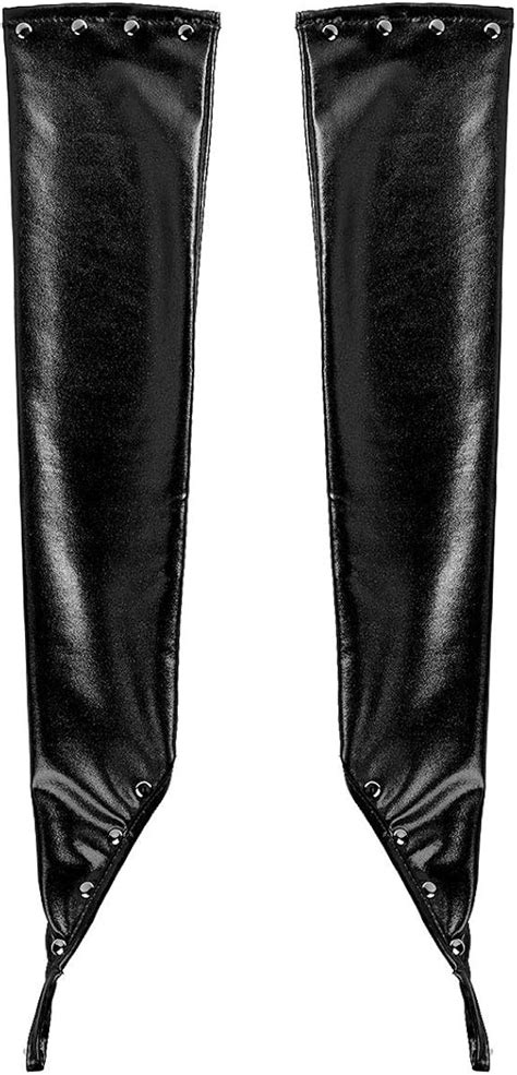 Yizyif Women Sexy Metallic Fingerless Long Gloves Wetlook Patent Leather Elbow