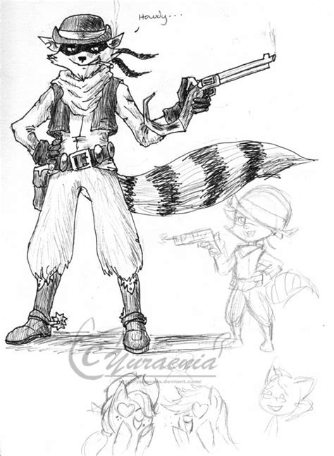 Thieves in time, penelope wears a yellow jumpsuit with black gloves, shoes and belt. Tennessee Kid Cooper drawing | Sly Cooper Party ...