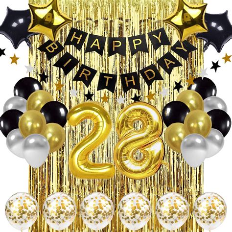 Buy 28th Birthday Decorations Black And Gold Happy Birthday Banner