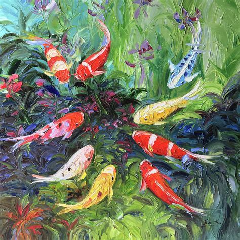 9 Koi Fish Painting Original Large Watercolor Art Br