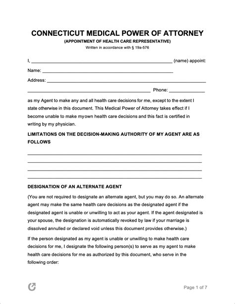 Free Connecticut Medical Power Of Attorney Form Pdf Word Power Of