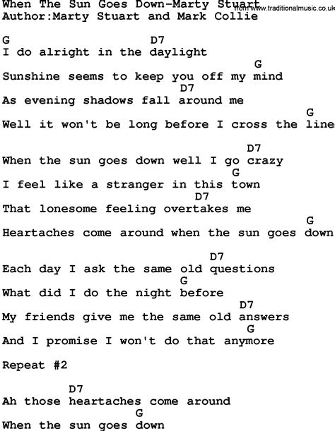 Country Music When The Sun Goes Down Marty Stuart Lyrics And Chords