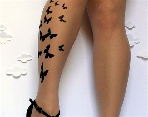 xs s m sexy butterfly tattoo thigh high stockings light mocha etsy