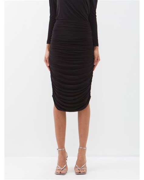Norma Kamali Ruched Stretch Jersey Midi Skirt In Black Lyst Canada