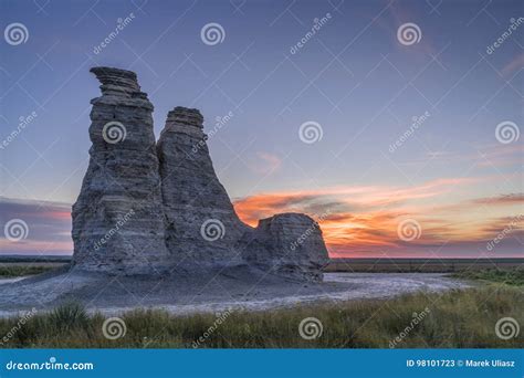 Castle Rock In Kansas Prairie Stock Image Image Of Landscape