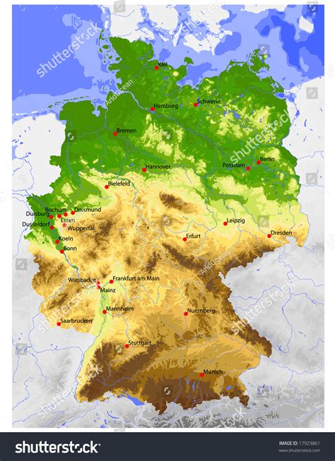 Germany Physical Vector Map Colored According To Elevation With