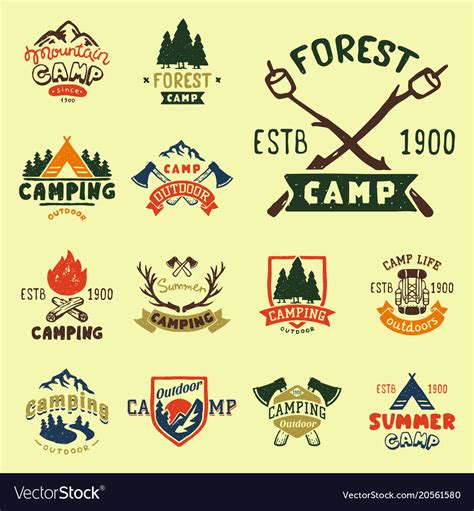 set of vintage woods camp badges and travel logo vector image