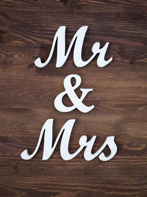 Mr And Mrs Wedding Sign Wooden Script Letters White Decor Rustic
