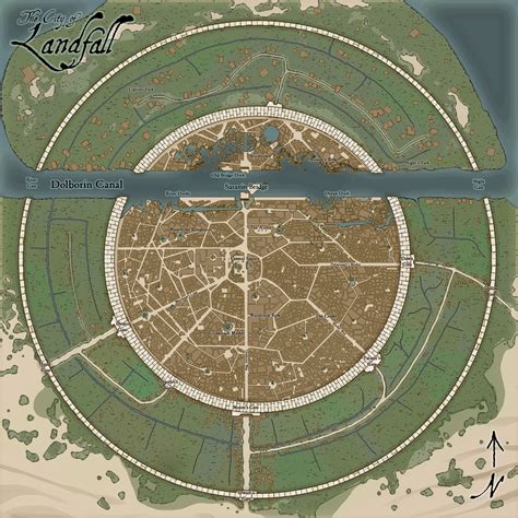 The City Of Landfall Fantasy City Map Fantasy World Map Fantasy