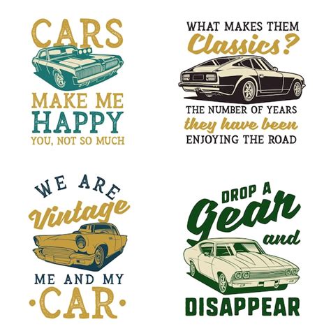 Premium Vector Set Of Classic Car Quotes Illustrations