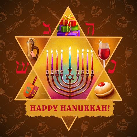 Happy Hanukkah Cards Menorah Decorative Illustrations Creative Market