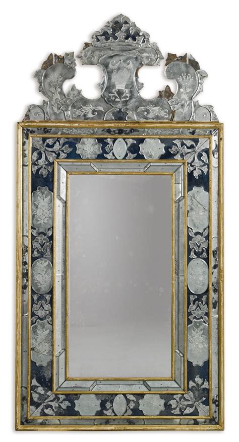 An Italian Engraved Clear And Blue Glass Mirror Venetian Part 18th