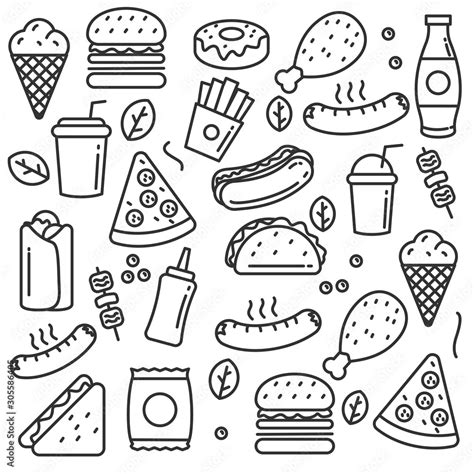 Hand Drawn Fast Food Doodle Vector Set Of Fast Food Vector