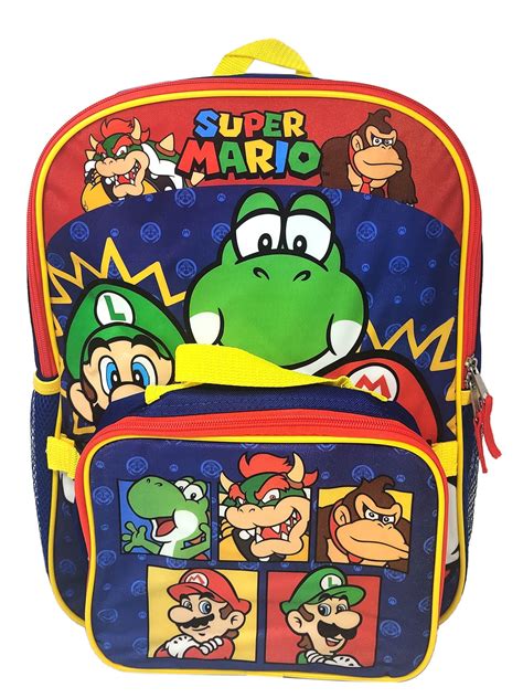 Super Mario Backpack 16 Luigi Nintendo And Detachable Insulated Lunch Bag 2 Pcs