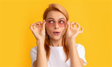 Portrait Of Cheerful Young Woman In Glasses Emotions Stock Image