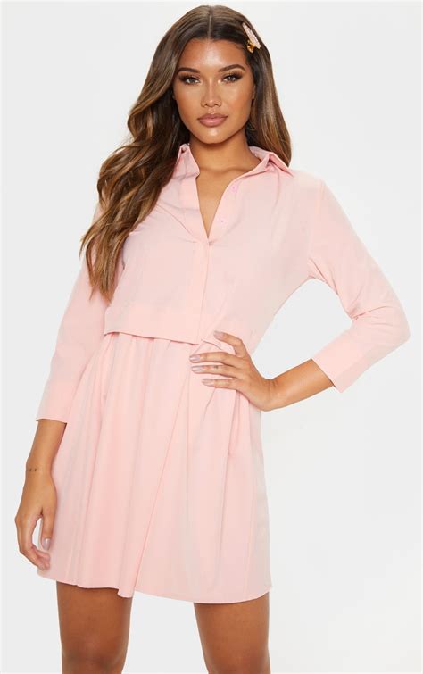 Pink Layer Shirt Dress Dresses Prettylittlething