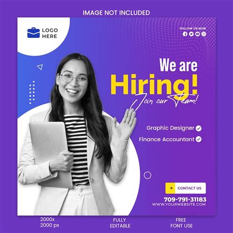 Premium Psd Psd We Are Hiring Job Vacancy Square Banner Or Social Media Post Template 02