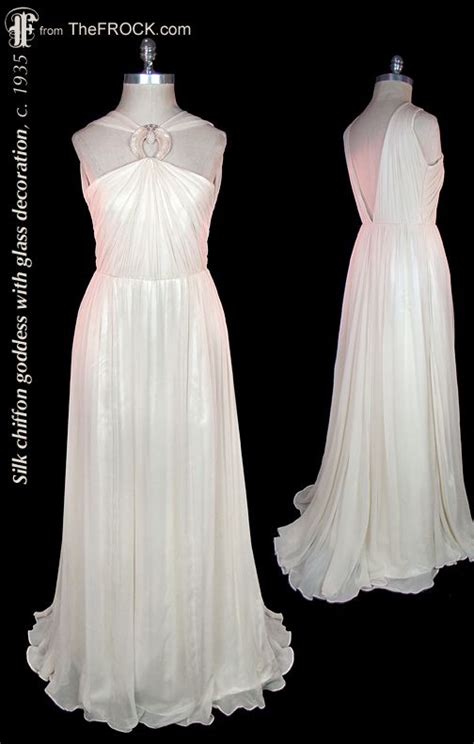Vintage 1930s Silk Chiffon Formal Or Wedding Gown Antique Goddess