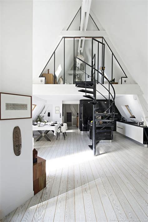 Scandianvian Monochrome Attic Apartment In Paris Digsdigs