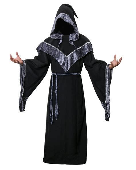 Disfraz De Mago Monje Capa Con Capucha Negra De Mágico Sacerdote Traje