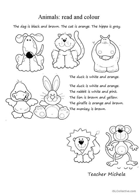 Animals Read And Colour English Esl Worksheets Pdf And Doc
