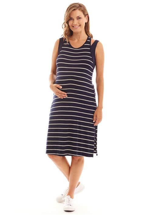 Alex 2 Piece Maternity And Nursing Dress In Navy Stripe By Everly Grey