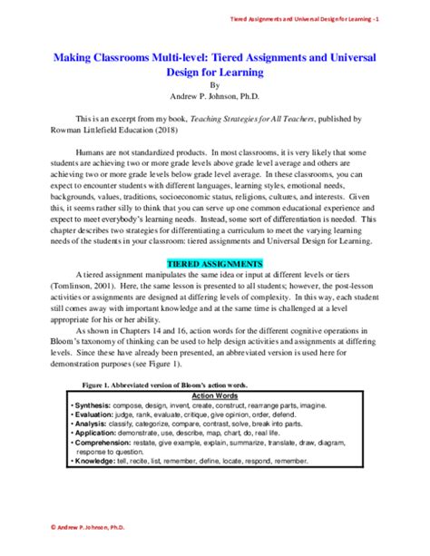 (PDF) TIERED ASSIGNMENTS AND UNIVERSAL DESIGN FOR LEARNING - MAKING CLASSROOMS MULTILEVEL ...