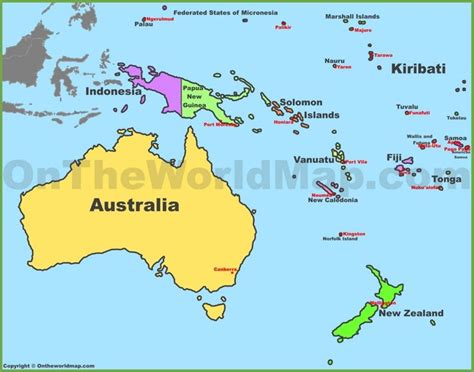 Map Of Oceania With Countries And Capitals Australia Continent