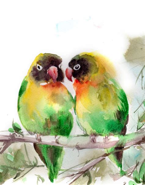 Lovebirds Watercolor Painting Art Print Bird Painting Watercolour Art Couple Painting Bird