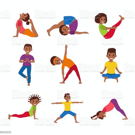Kids Exercise Poses And Yoga Asana Set Stock Illustration Download