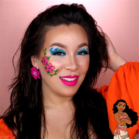 Moana Makeup Tutorial With Face Paint Ocean Waves And Hibiscus Flowers