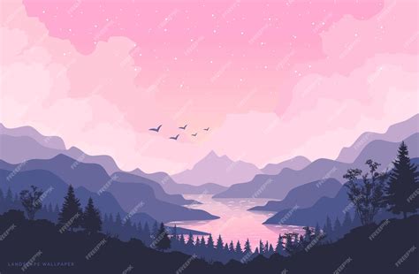 Premium Vector Aesthetic Mountain Wallpaper Background Image