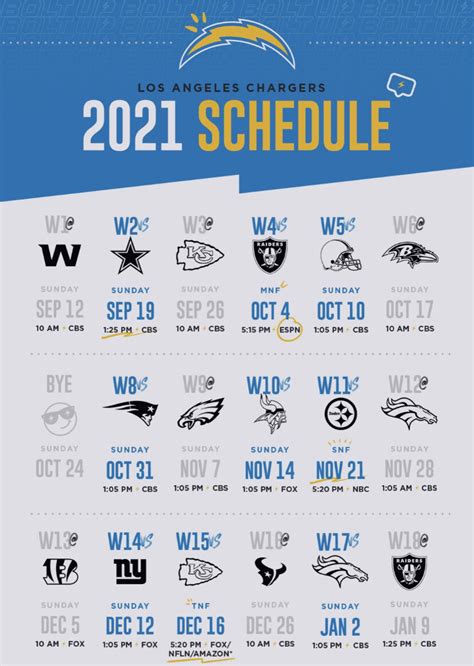 2021 Los Angeles Chargers Schedule Release — Charged Up Bolts