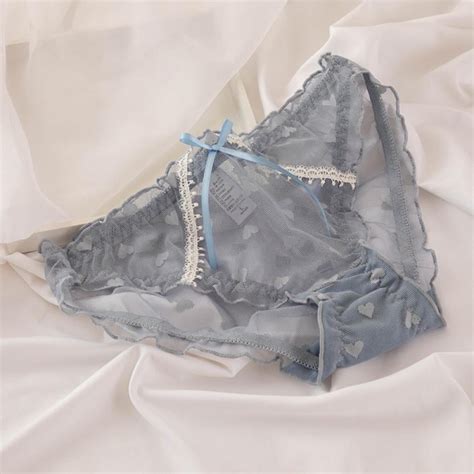 Lace Bow Heart Print See Through Women Panties Sexy Low Waist Underwear Briefs